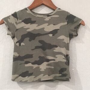 Old Navy Girls‎ Sz 5T Shirt Green Short Sleeve Camo Jersey Tee 100% Cotton